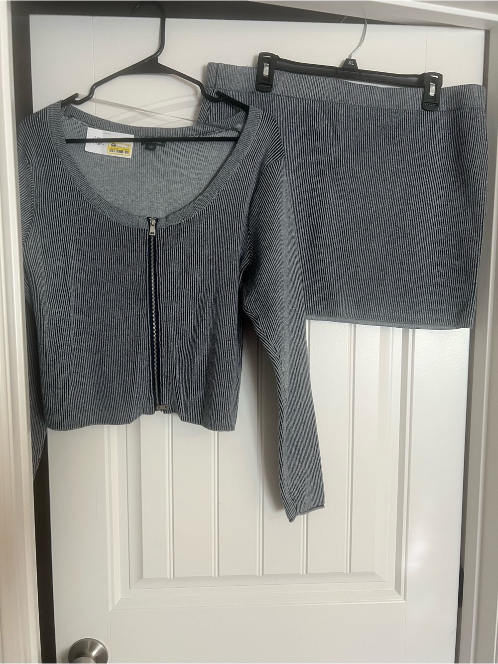 wild fable Ribbed Zip-Front Mini Skirt Set in Gray